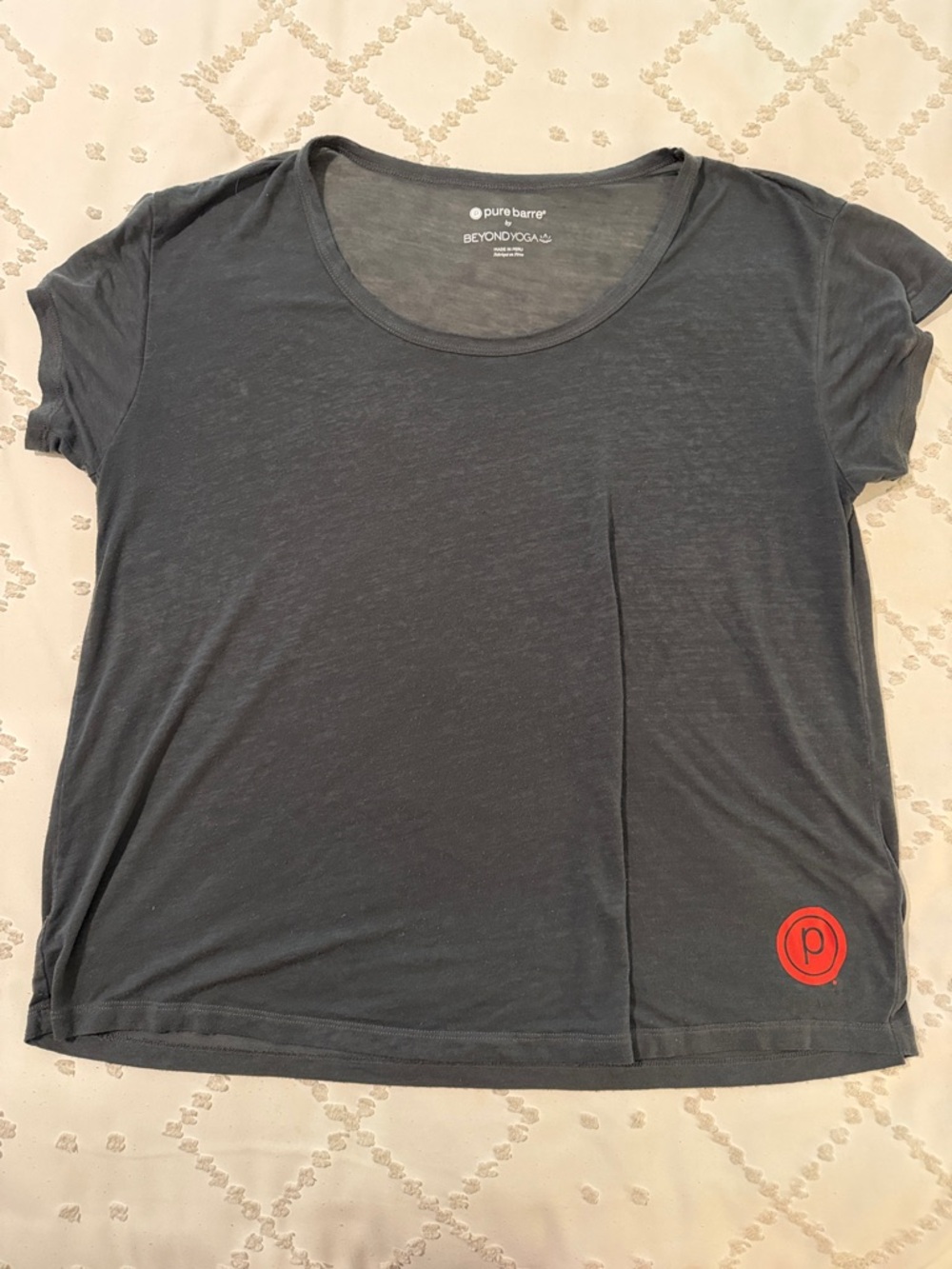 Beyond Yoga Slate Short Sleeve Tee with Red Logo